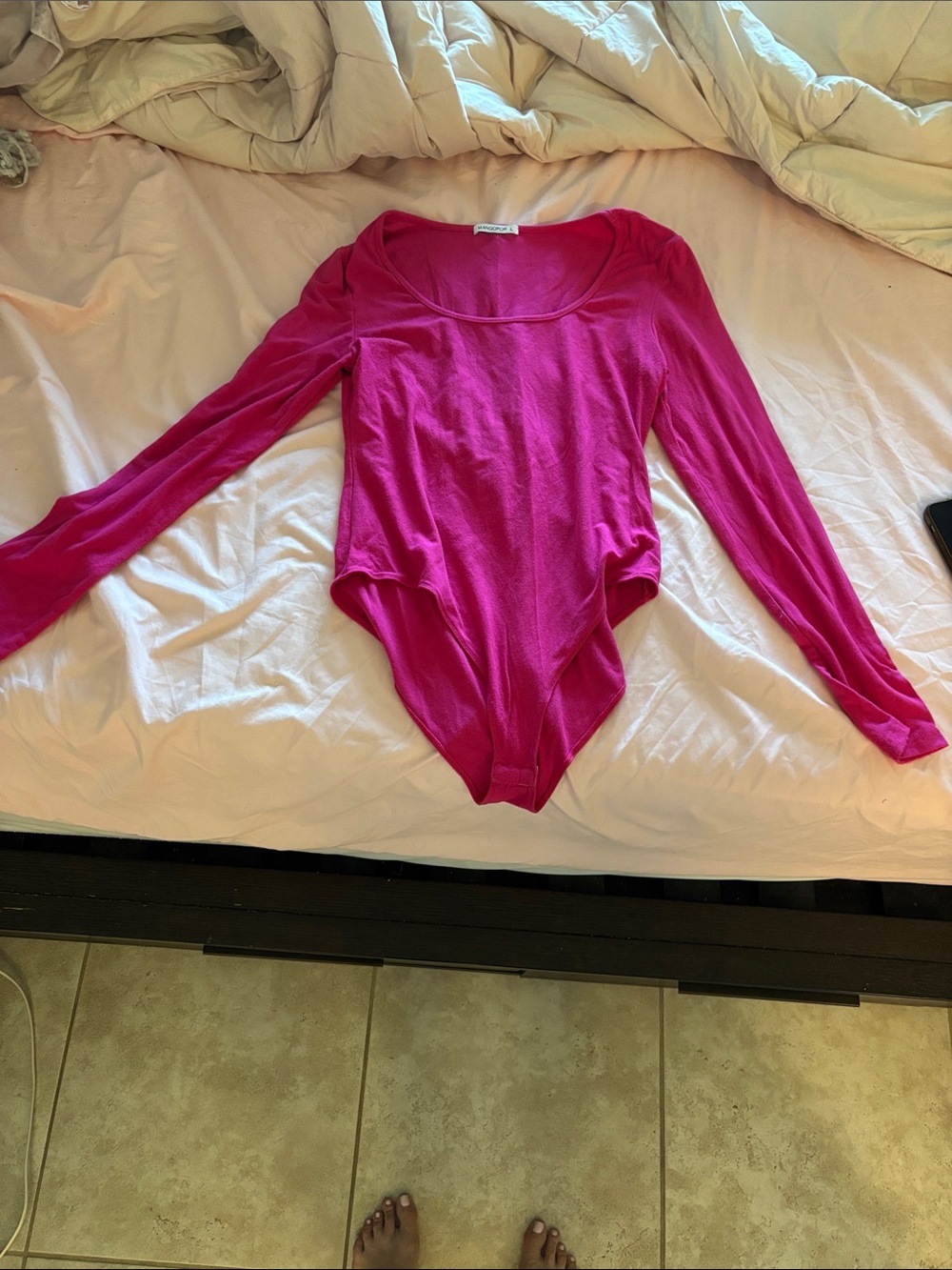 Fuchsia Long-Sleeve Scoop Neck Bodysuit - Women